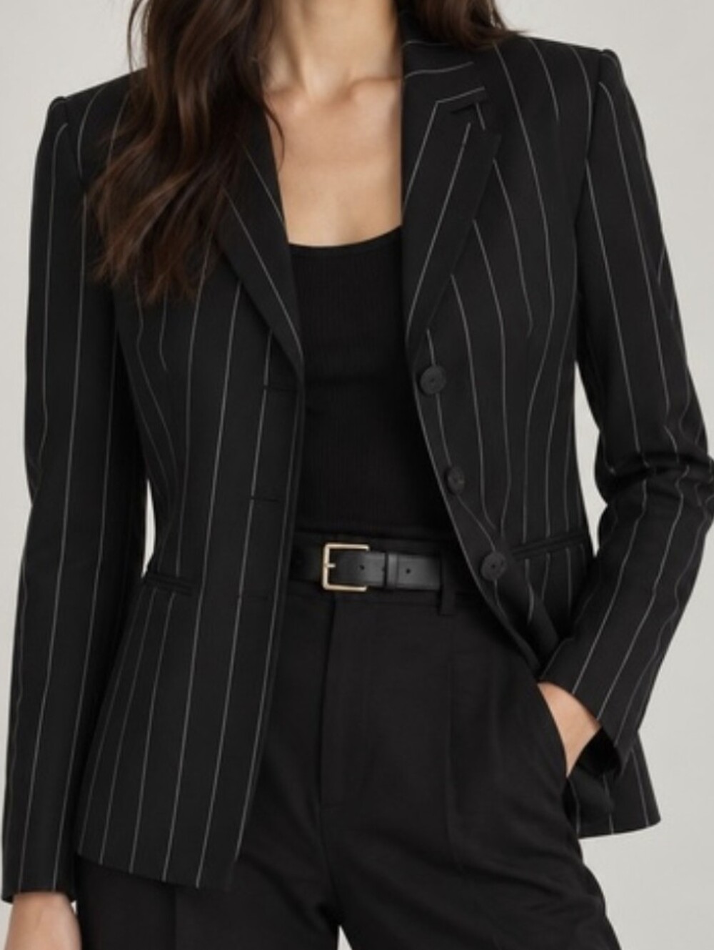 RALPH LAUREN purple Label Striped Blazer 8 Black Pinstripe Classic Suit Jacket M